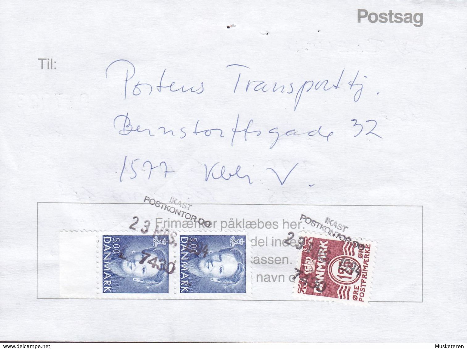 Denmark Regning Manglende Porto Bill TAXE Postage Due New Zealand Line Cds. IKAST POSTKONTOR 1994 Postsag Cz. Slania - Covers & Documents