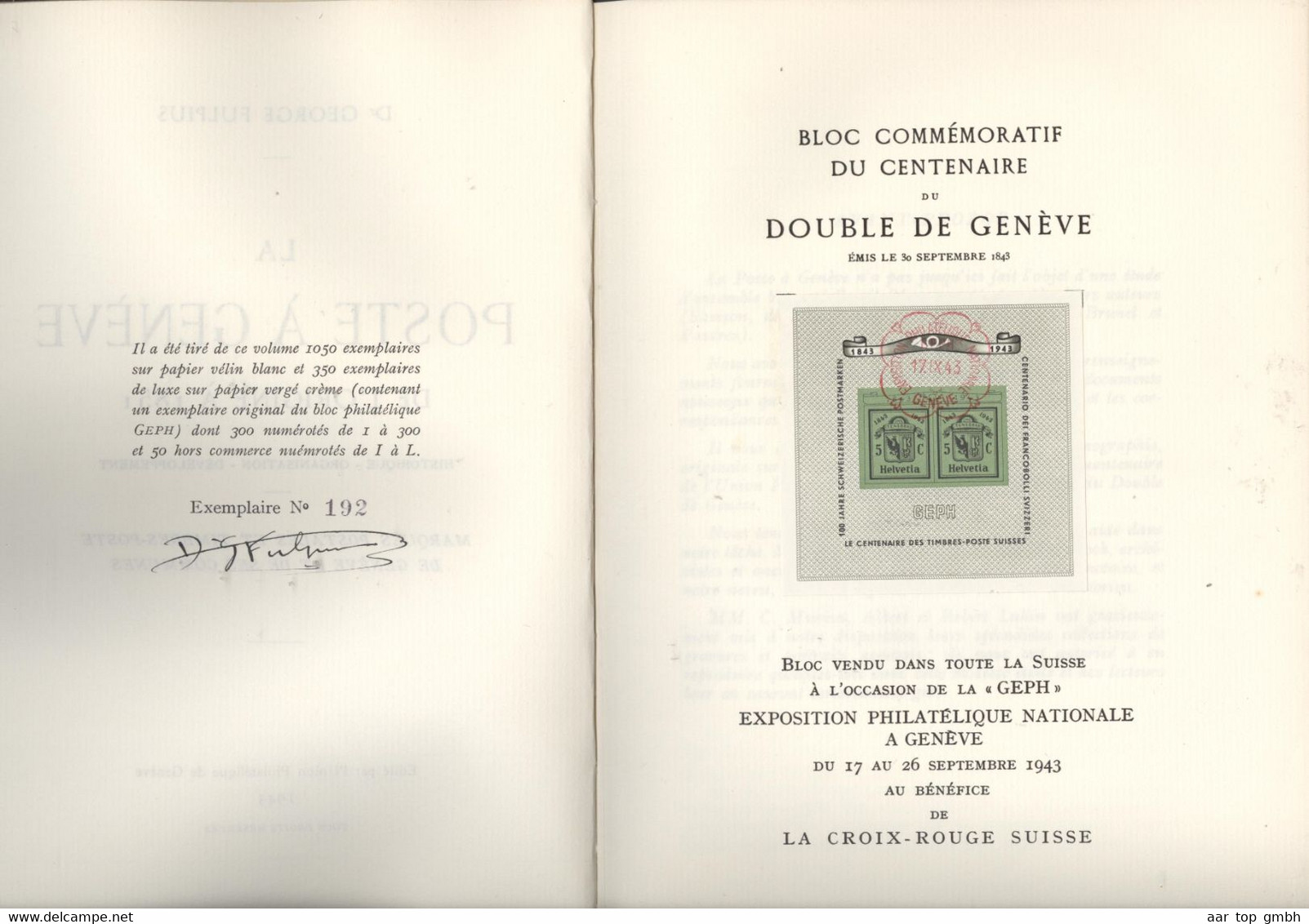 Schweiz, La Poste à Genève De L'origine à 1851, Dr. George Fulpius 1943 #192/300 84S. 200gr Mit Block - Other & Unclassified