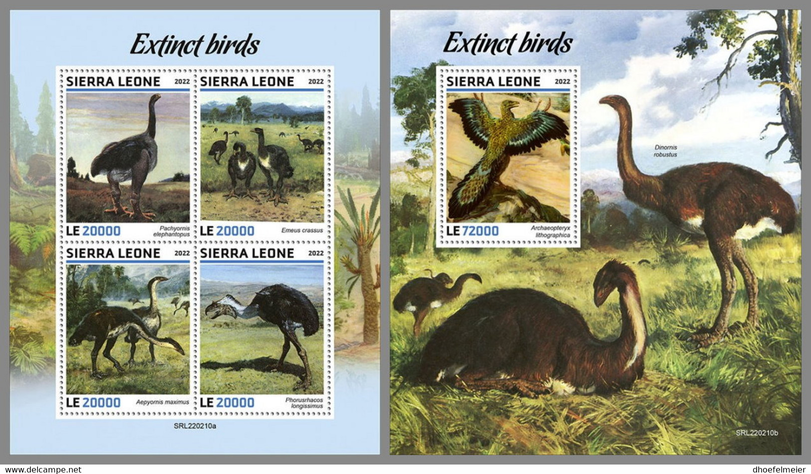 SIERRA LEONE 2022 MNH Extinct Birds Ausgestorbene Vögel Oiseaux Disparues M/S+S/S - OFFICIAL ISSUE - DHQ2229 - Prehistorisch