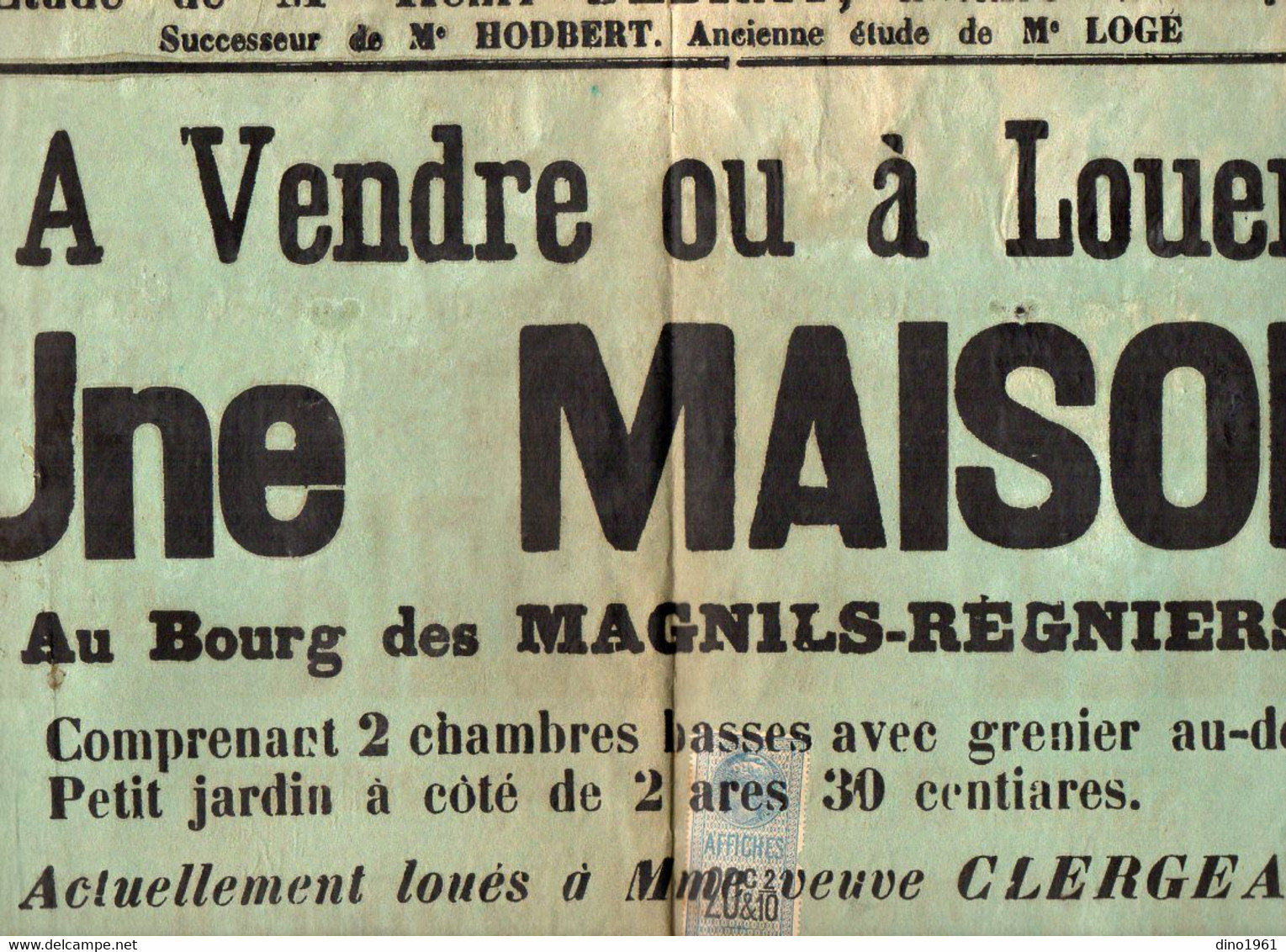 VP20.272 - Affiche - Me DEBRAY Notaire à LUCON - Maison à Vendre & 1Pièce De Terre Au Bourg De MAGNILS - REGNIERS - Manifesti