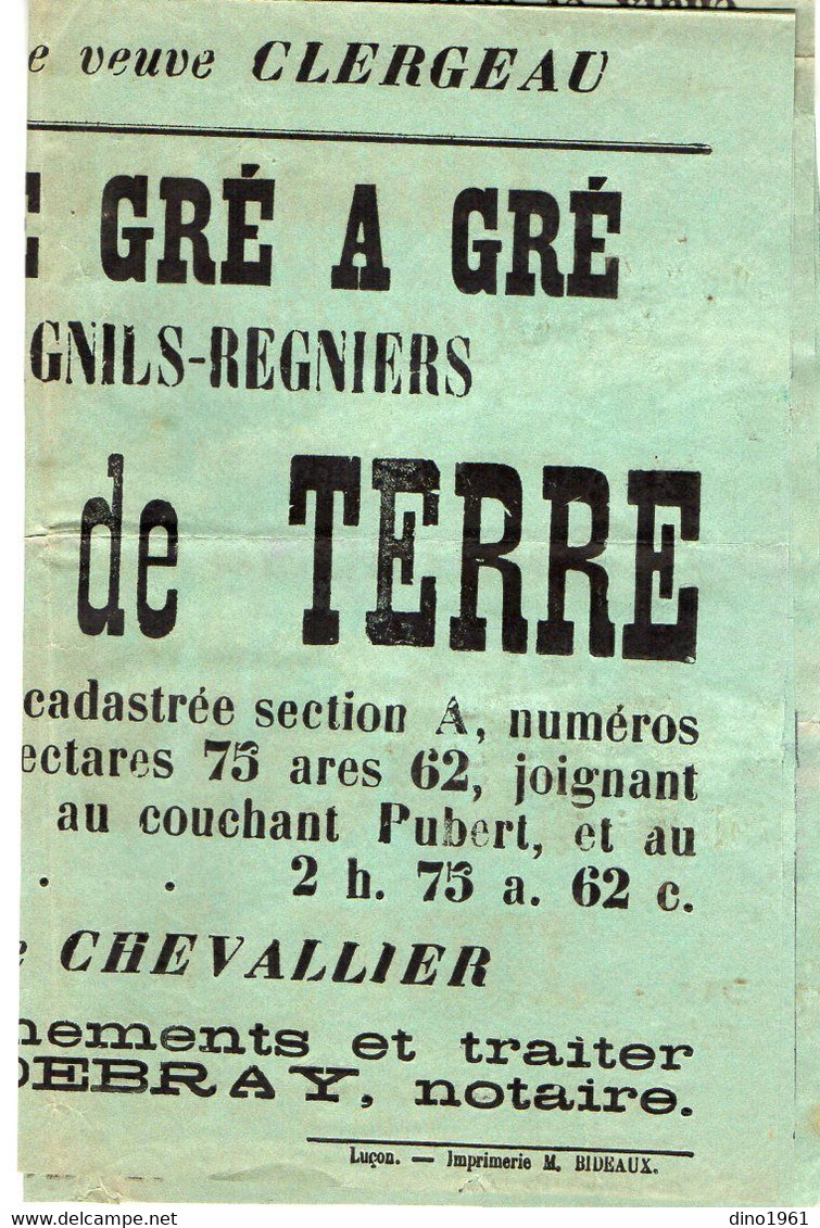 VP20.272 - Affiche - Me DEBRAY Notaire à LUCON - Maison à Vendre & 1Pièce De Terre Au Bourg De MAGNILS - REGNIERS - Manifesti