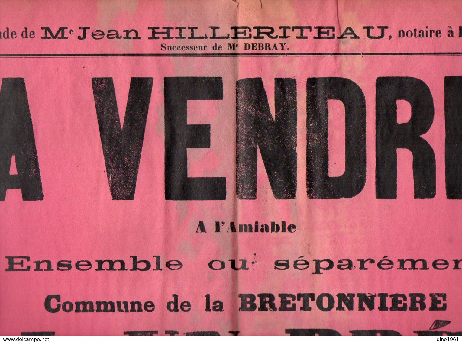 VP20.273 - Affiche - Me HILLERITEAU Notaire à LUCON - A Vendre 3 Prés Situés Commune De LA BRETONNIERE - Manifesti