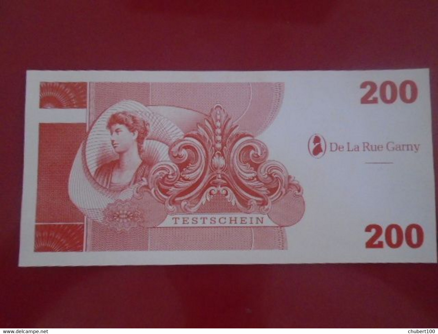 TESTNOTE, TESTSCHEIN , De La Rue Garny ,  200 , Red, Plastic ,  UNC Neuf - [17] Falsi & Campioni