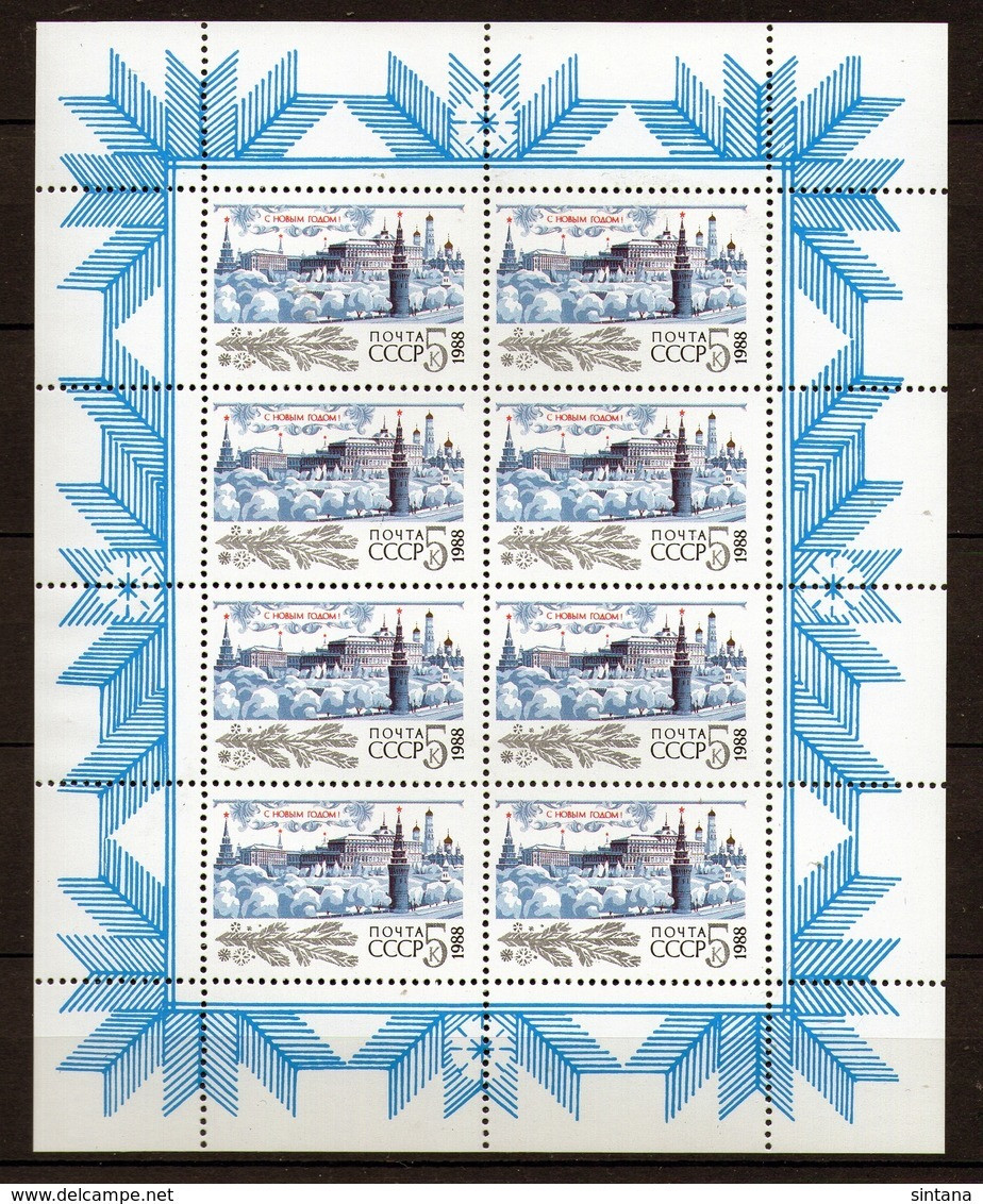 Sowjetunion/Russia 1987 Mi.5777 KB Neujahr / Sc.5621 A New Year Minisheet Of 8 **/MNH - Blocks & Sheetlets & Panes