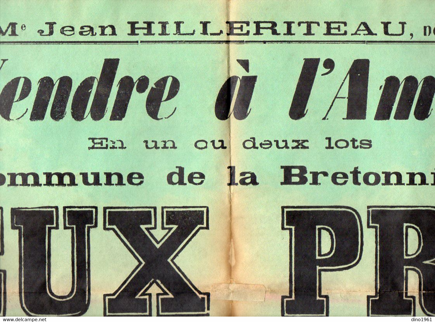 VP20.275 - 1951 - Affiche - Me HILLERITEAU Notaire à LUCON - A Vendre 2 Prés Situés Commune De LA BRETONNIERE - Affiches