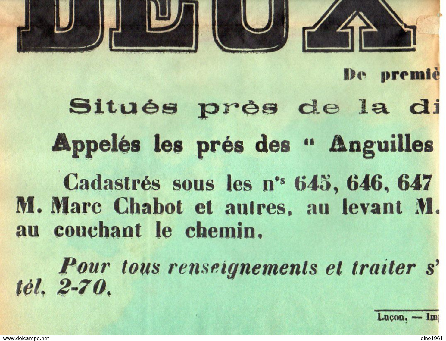 VP20.275 - 1951 - Affiche - Me HILLERITEAU Notaire à LUCON - A Vendre 2 Prés Situés Commune De LA BRETONNIERE - Manifesti