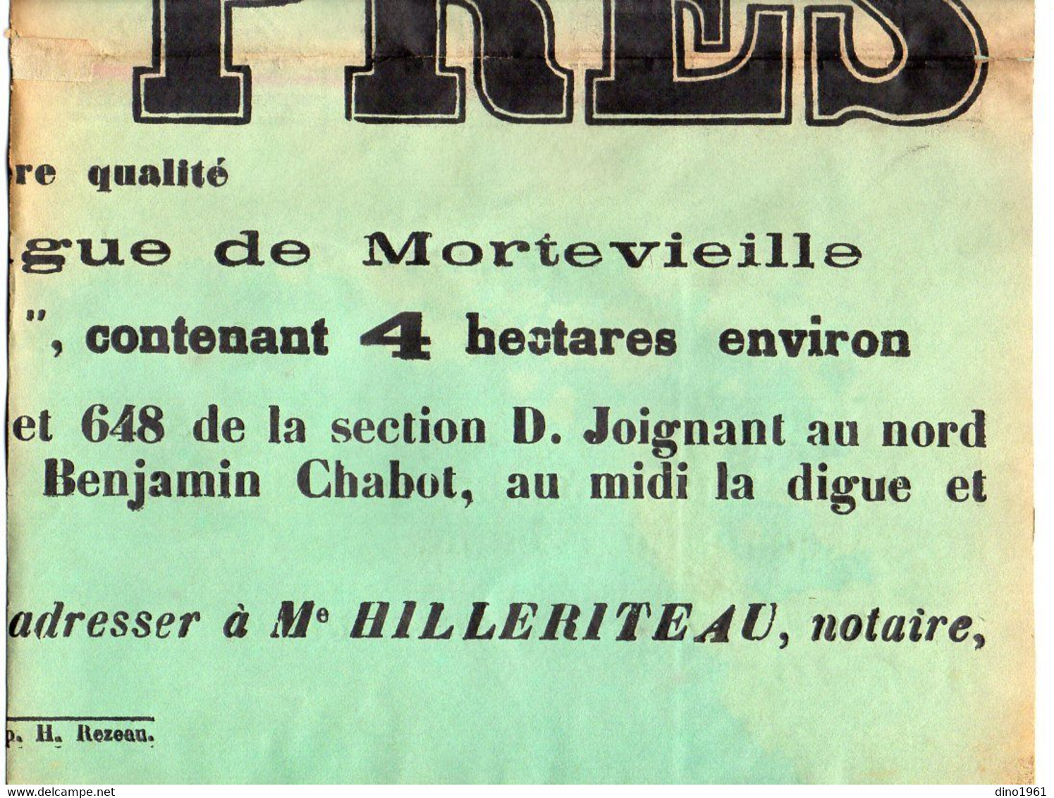 VP20.275 - 1951 - Affiche - Me HILLERITEAU Notaire à LUCON - A Vendre 2 Prés Situés Commune De LA BRETONNIERE - Manifesti