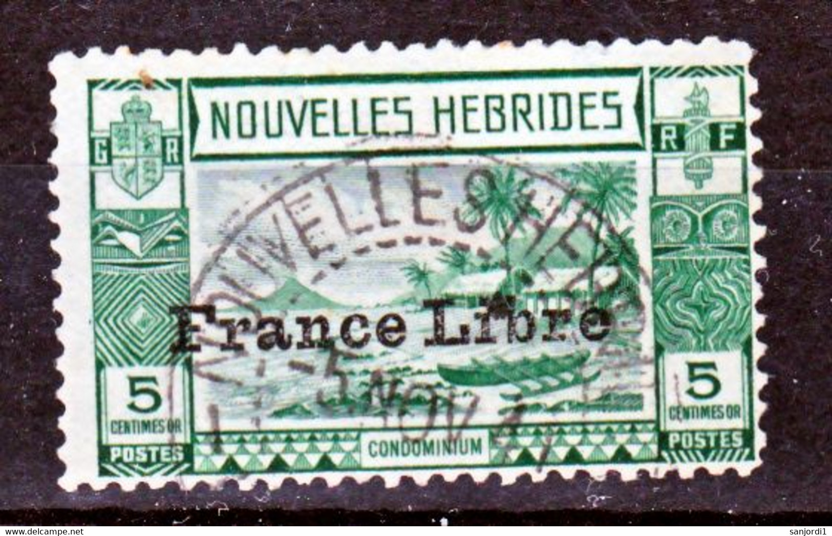 Nouvelles Hébrides 124  Surchargé France Libre TB Oblitéré Used Cote 21 - Usati