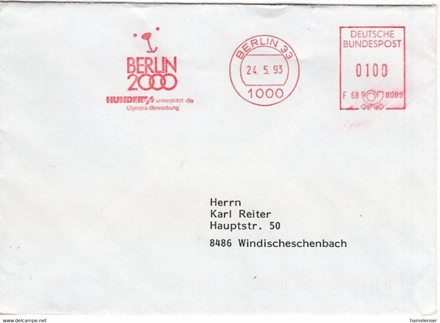 53720 - Bund - 1993 - 100Pfg AbsFreistpl A Bf BERLIN - BERLIN 2000 -> Windischeschenbach - Altri & Non Classificati