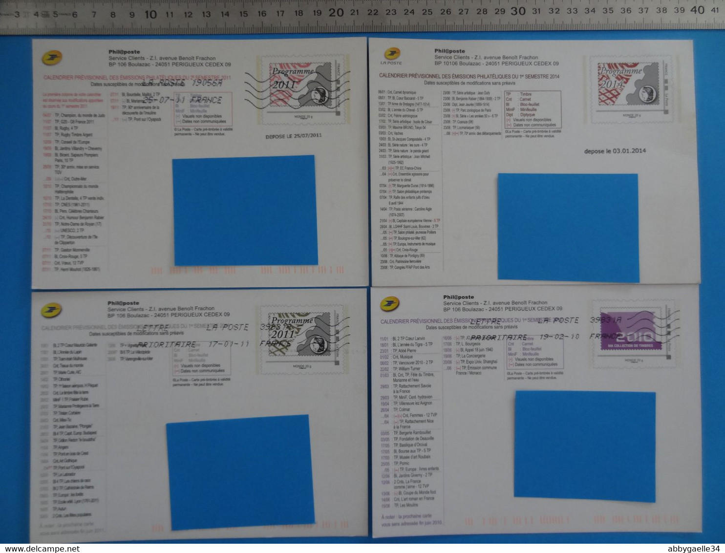 ** Lot De 4 ENTIERS ** Programme Philaposte 2010, 2011, 2014 - Prêts-à-poster:Stamped On Demand & Semi-official Overprinting (1995-...)