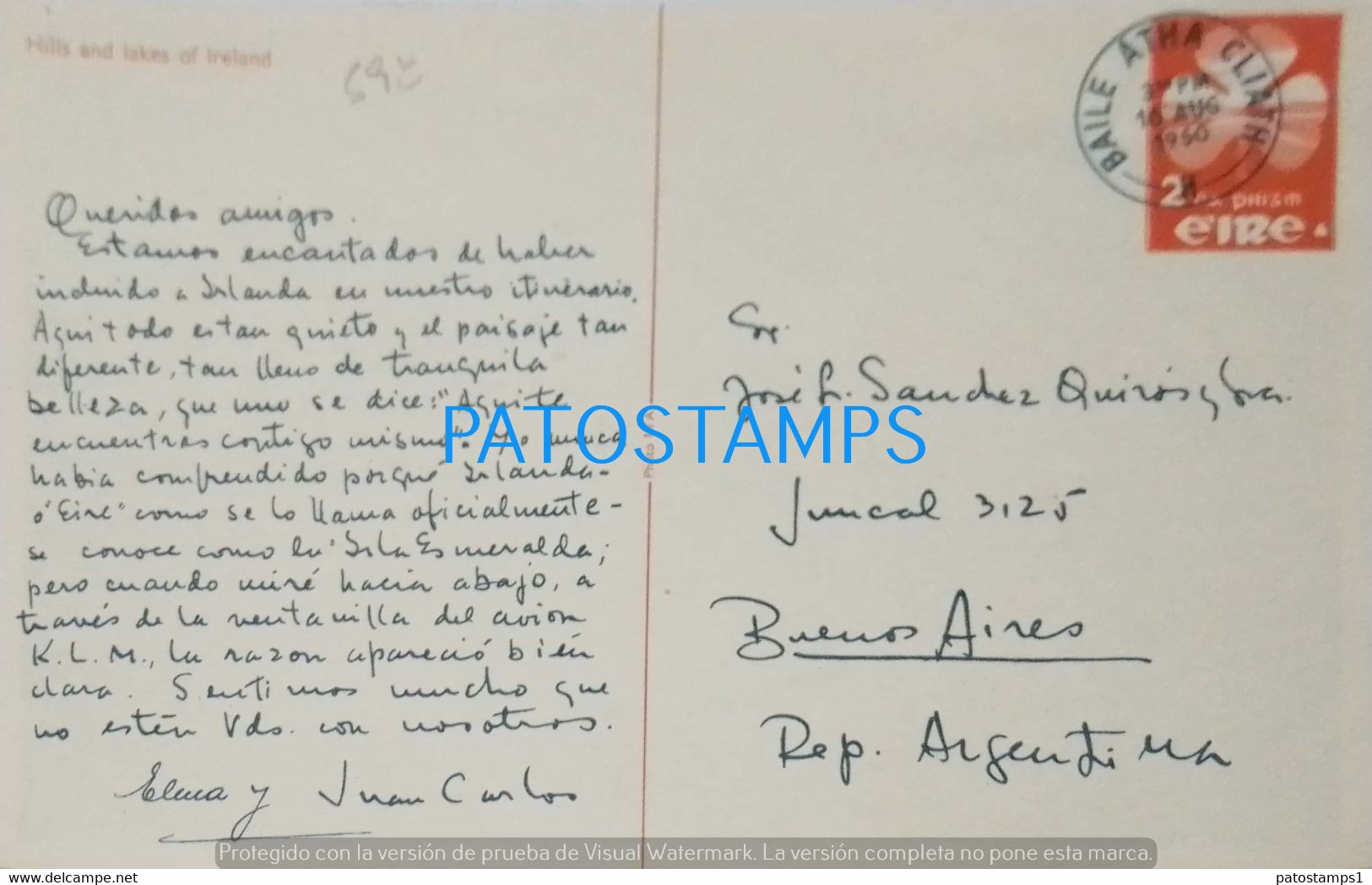 190223 IRELAND HILLS AND LAKES CIRCULATED TO ARGENTINA POSTAL STATIONERY POSTCARD - Ganzsachen