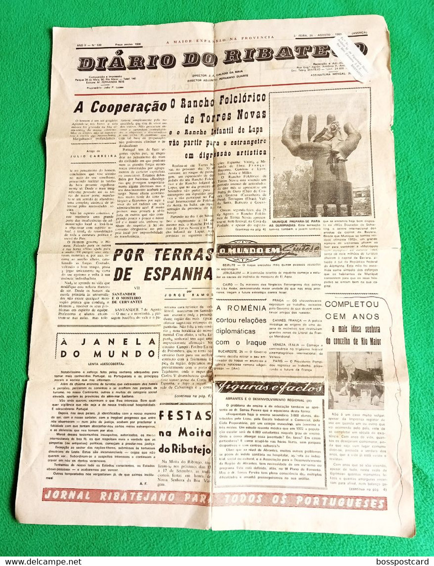 Torres Novas - Jornal Diário Do Ribatejo Nº 530 De 26 De Agosto De 1969 - Imprensa. Santarém. Portugal. - Algemene Informatie