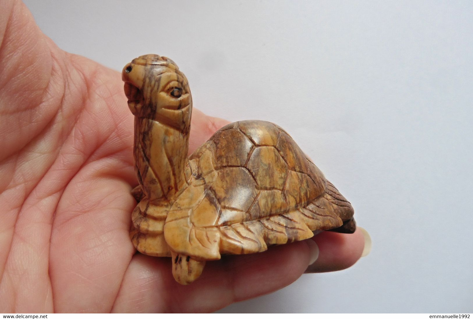 Figurine Tortue D'Asie Chine Vietnam En Pierre Dure Ou Marbre Saponite Sculptée - Tiere