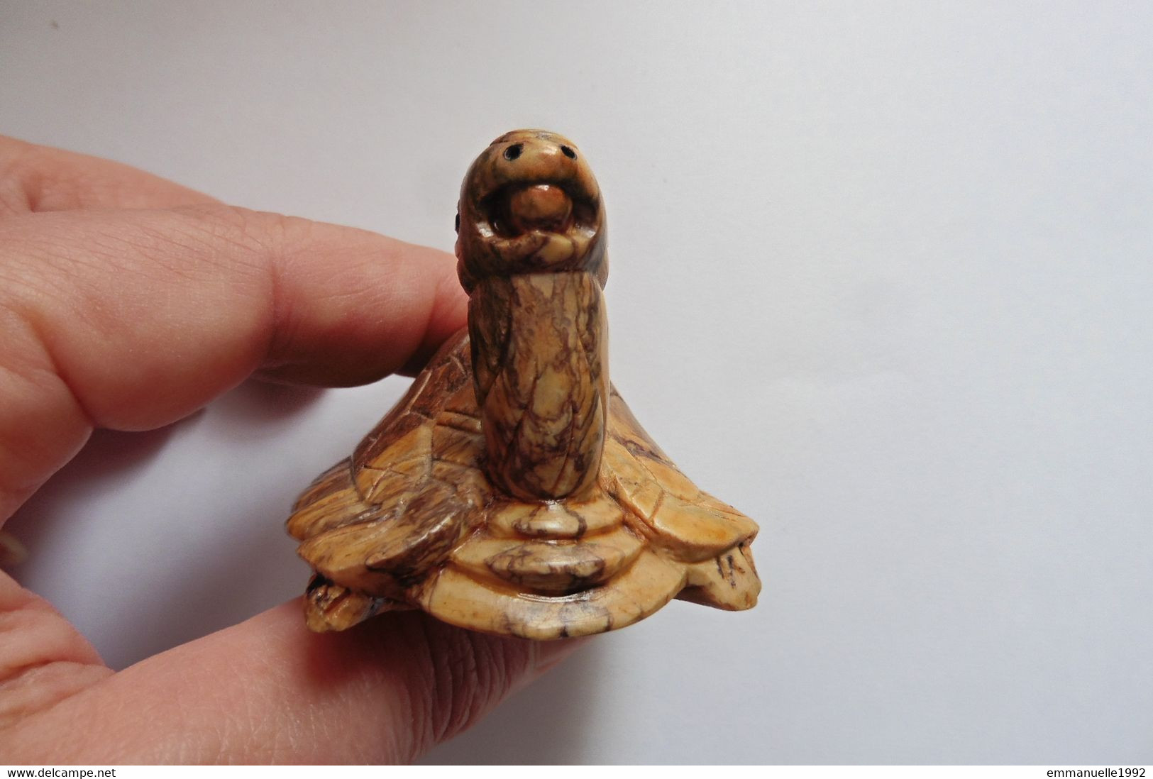 Figurine Tortue D'Asie Chine Vietnam En Pierre Dure Ou Marbre Saponite Sculptée - Animaux