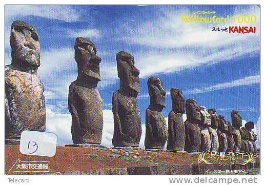 Carte CHILE Sur JAPON - CHILE Related (13) Statues Moai ILE DE PAQUES  * EASTER ISLAND  Karte Prepaid CardJapan - Paysages