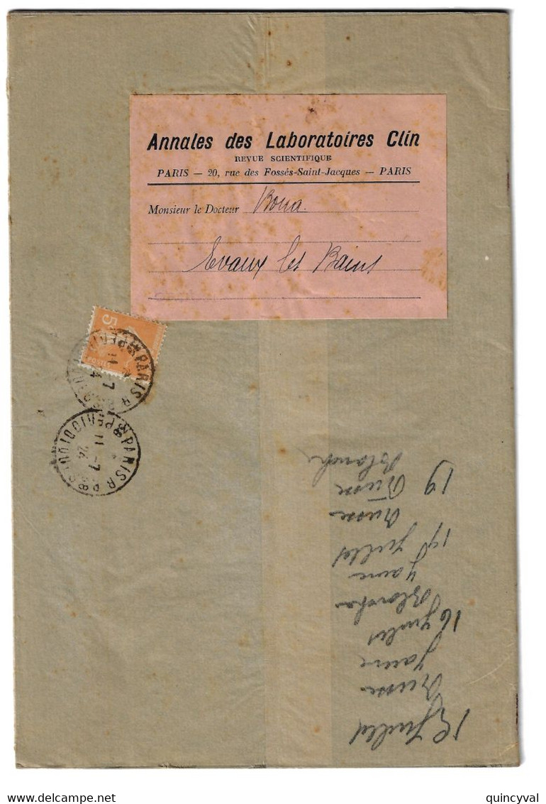 PARIS RP PERIODIQUES 38 Bande Journal Et Anales Labo CLIN 5c Semeuse Orange Yv 158 Ob 11 7 1924 - Lettres & Documents