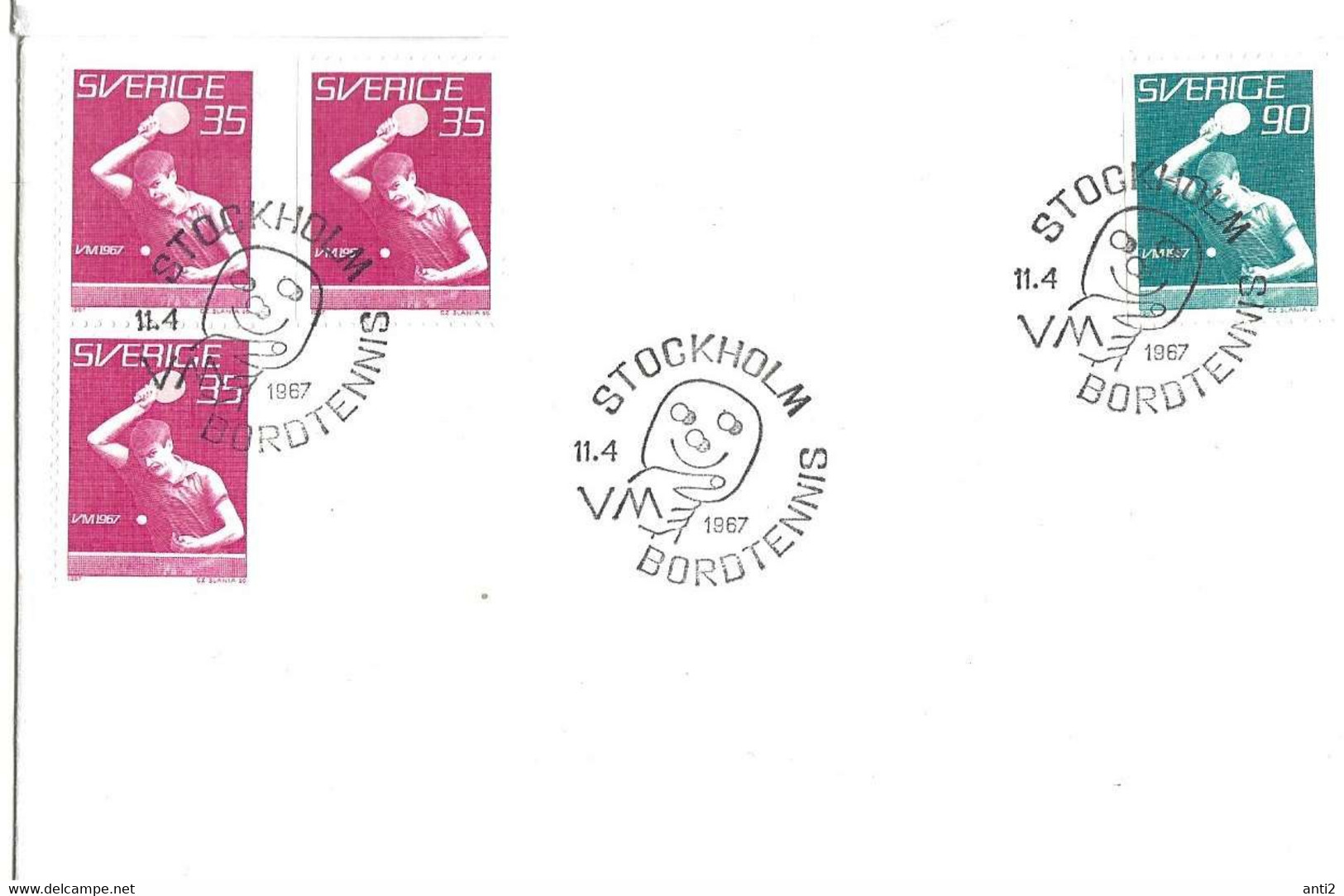 Sweden 1967  World Table Tennis Championships, Stockholm, Table Tennis Player, Mi 578-579, FDC - Cartes-maximum (CM)