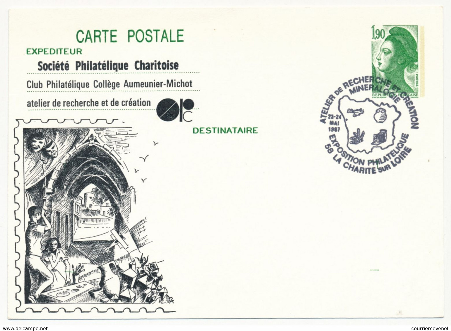 Entier Repiqué - 1,90 Liberté - Société Philatélique Charentoise - 58 LA CHARITE SUR LOIRE - 23 Mai 1987 - Cartoline Postali Ristampe (ante 1955)