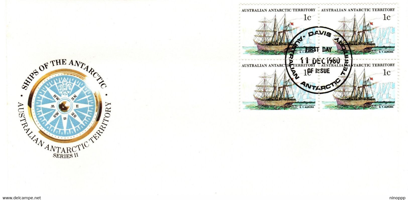 Australian Antarctic Territory 1980 Ship Aurora 1c Block 4,Davis Base, First Day Cover - FDC