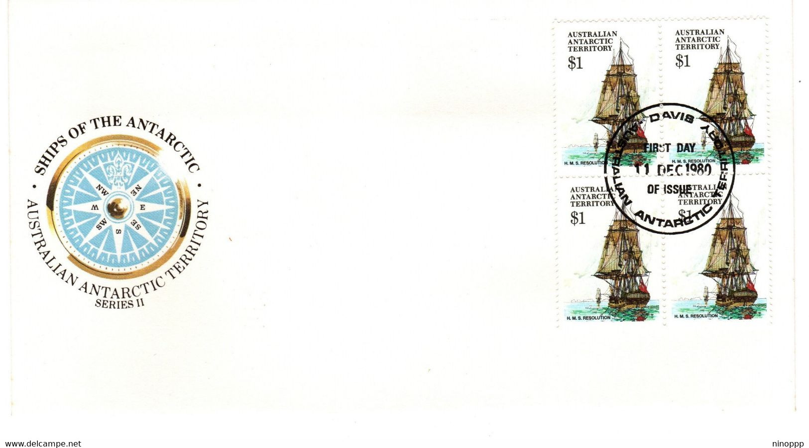 Australian Antarctic Territory 1980 Ship Resolution Block 4,Davis Base, First Day Cover - FDC