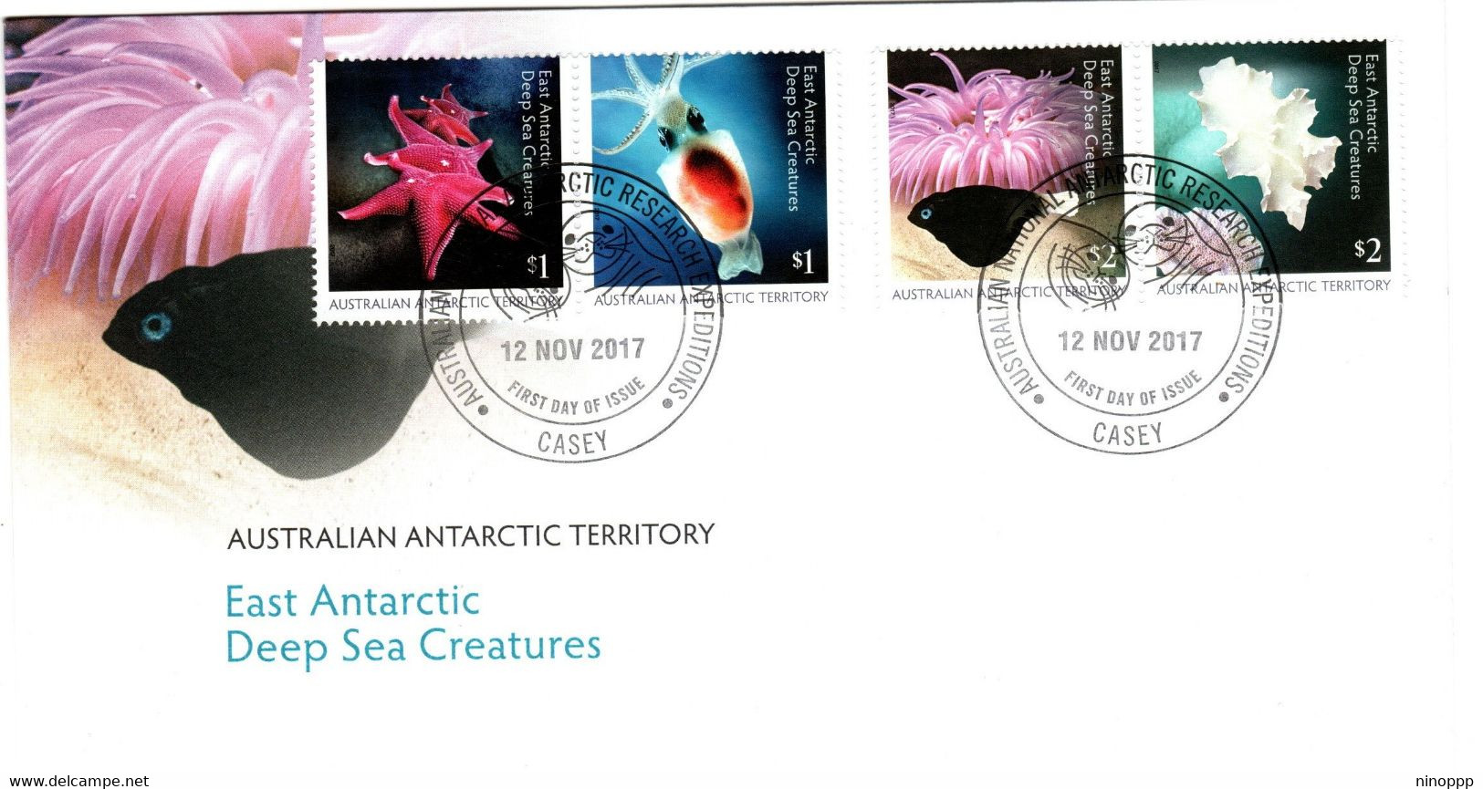 Australian Antarctic Territory 2017 Deep Sea Creatures,Casey Base, First Day Cover - FDC