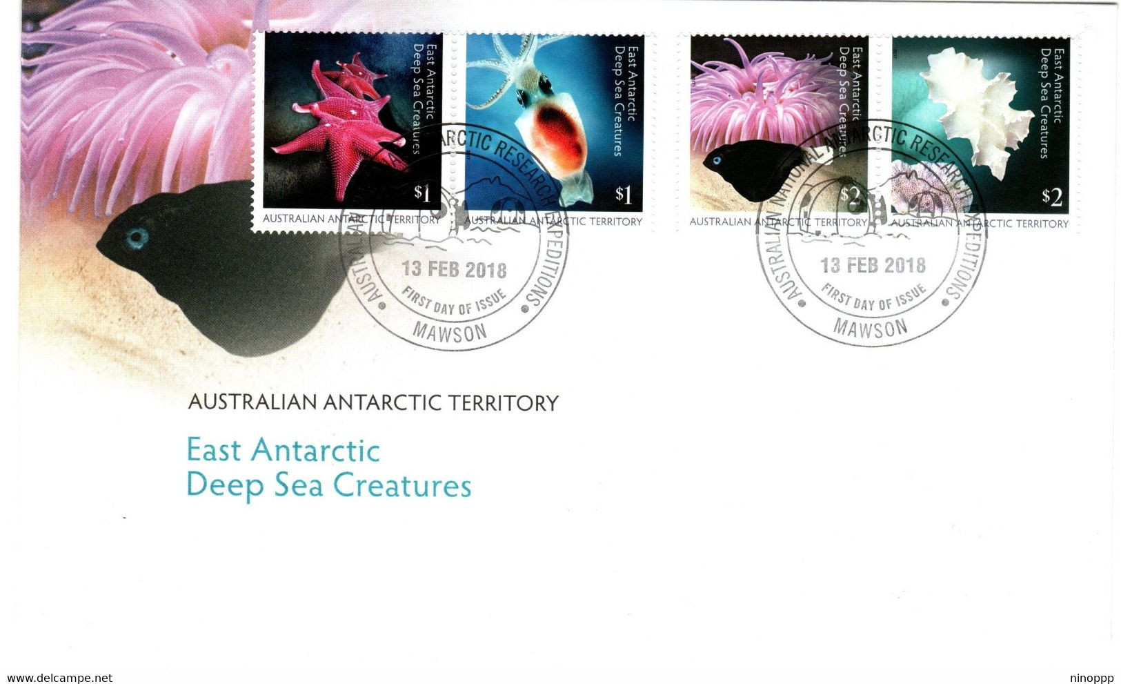 Australian Antarctic Territory 2018 Deep Sea Creatures,Mawson Base, First Day Cover - FDC