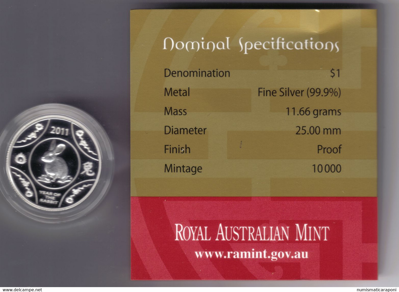 AUSTRALIA 2011 ANNO DEL CONIGLIO 1 $ PROOF CON BOX E CERTIFICATO SOLI 10000 Pcs - Mint Sets & Proof Sets