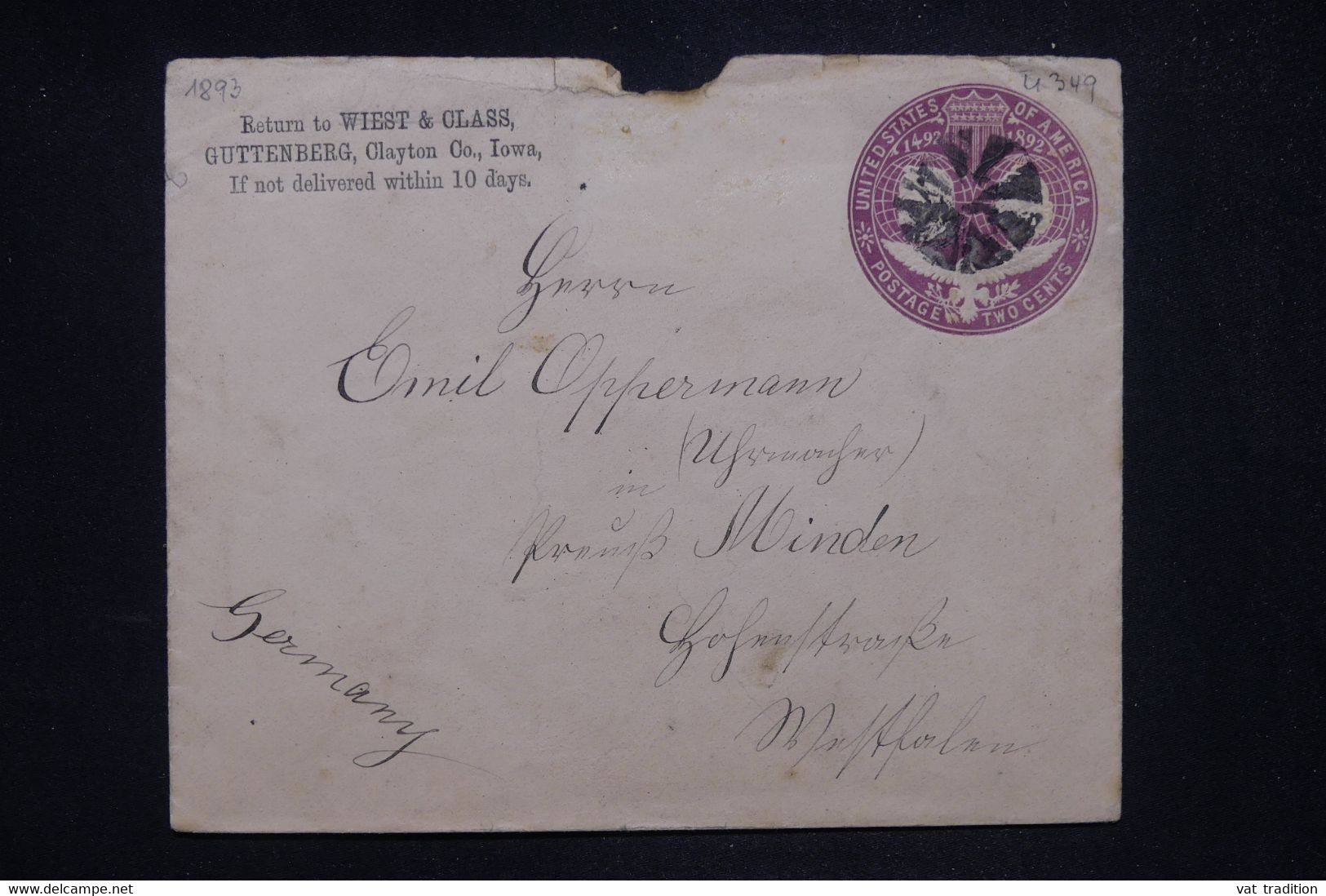 ETATS UNIS - Entier Postal Commercial De Guttenberg Pour L'Allemagne - L 127177 - ...-1900