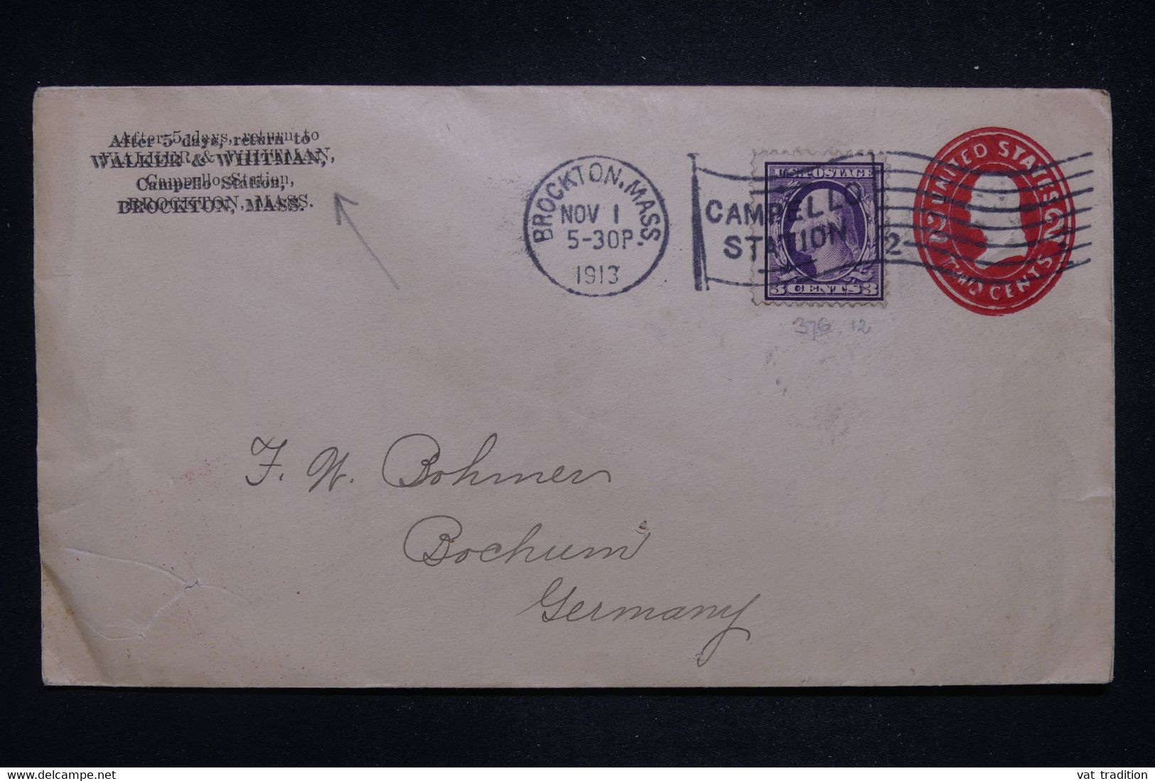 ETATS UNIS - Entier Postal Commercial + Complément De Brocktown Pour L'Allemagne En 1913  - L 127179 - 1901-20
