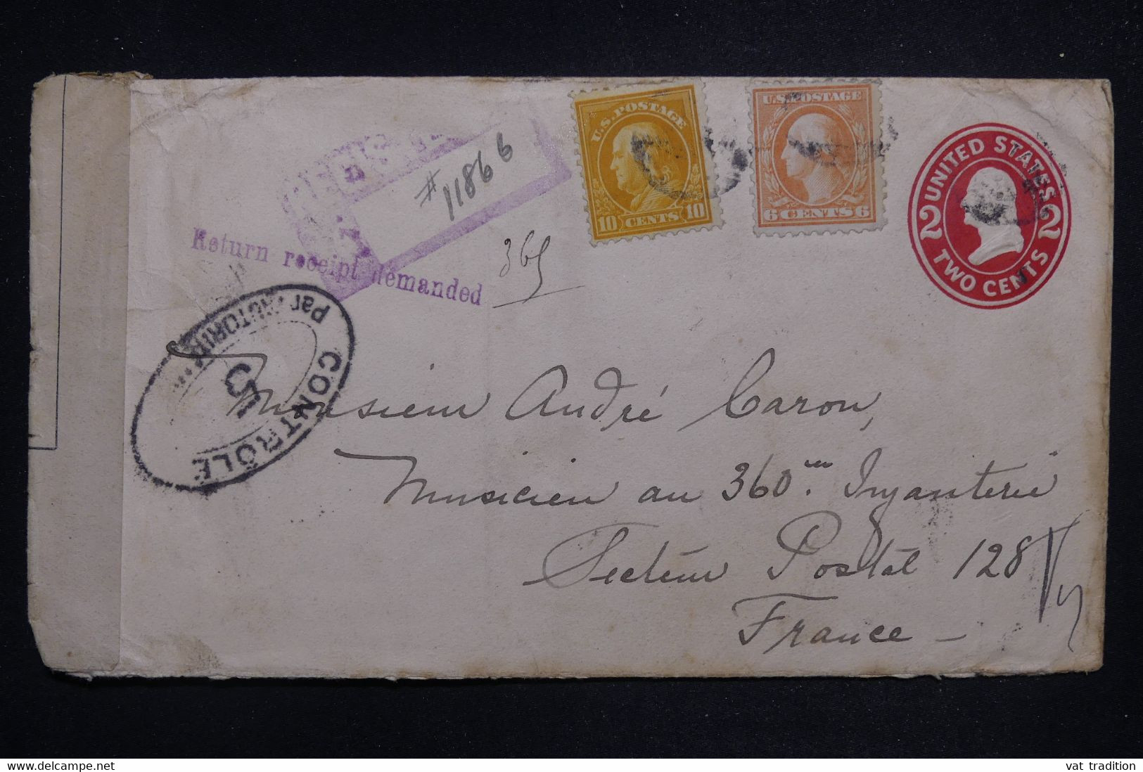 ETATS UNIS - Entier Postal + Compléments En Reco. De Portsmouth Pour Un Soldat En France En 1917 Avec Contrôle- L 127185 - 1901-20