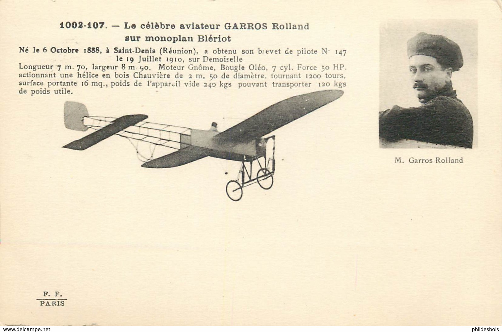 AVIATION  Le Celebre Aviateur GARROS Rolland Sur Monoplan Bleriot - Riunioni