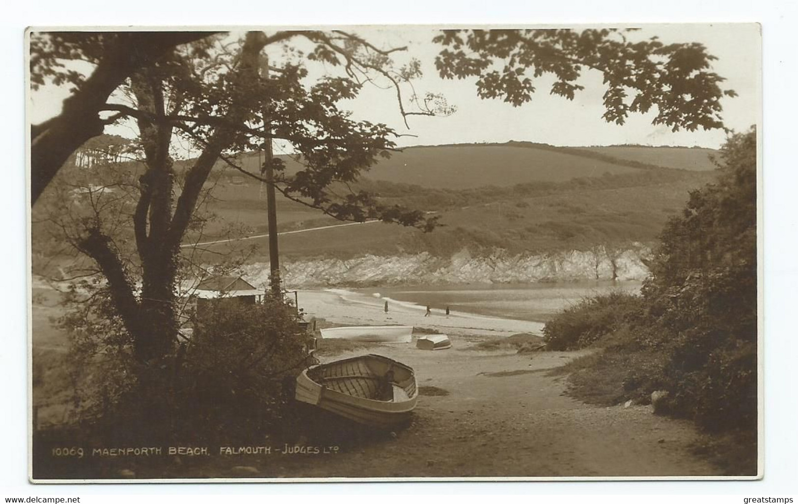 Cornwall  Postcard Maenporth Beach Rp Judges Posted 1929 Falmouth - Falmouth