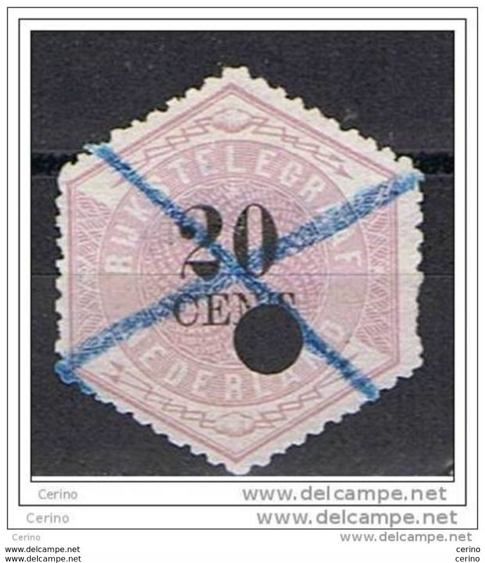 PAESI  BASSI:  1877/1903  TELEGRAFO  -  20 C. LILLA  ANNULLATO  -  YV/TELL. 6 - Telegrafi