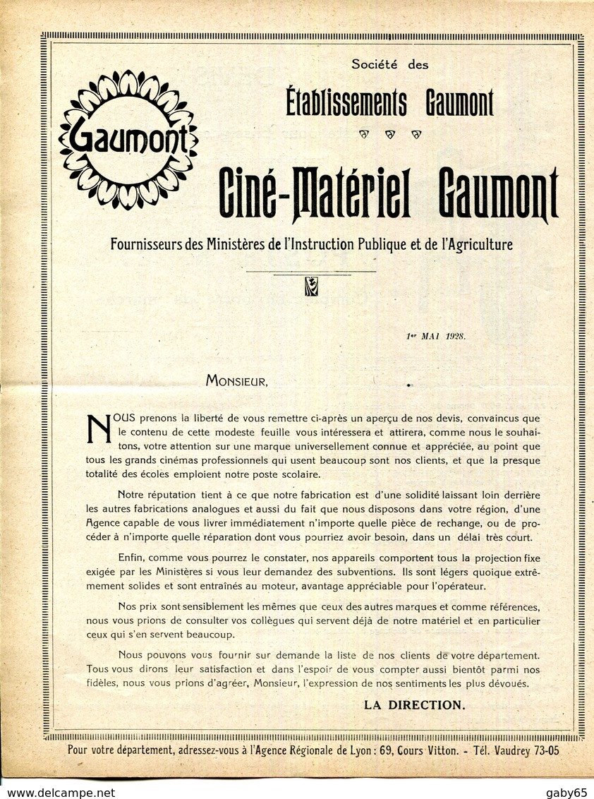 CINEMA.CINE-MATERIEL " GAUMONT "DEVIS POUR 3 MODELES DIFFERENTS DE PROJECTEURS. - Non Classés