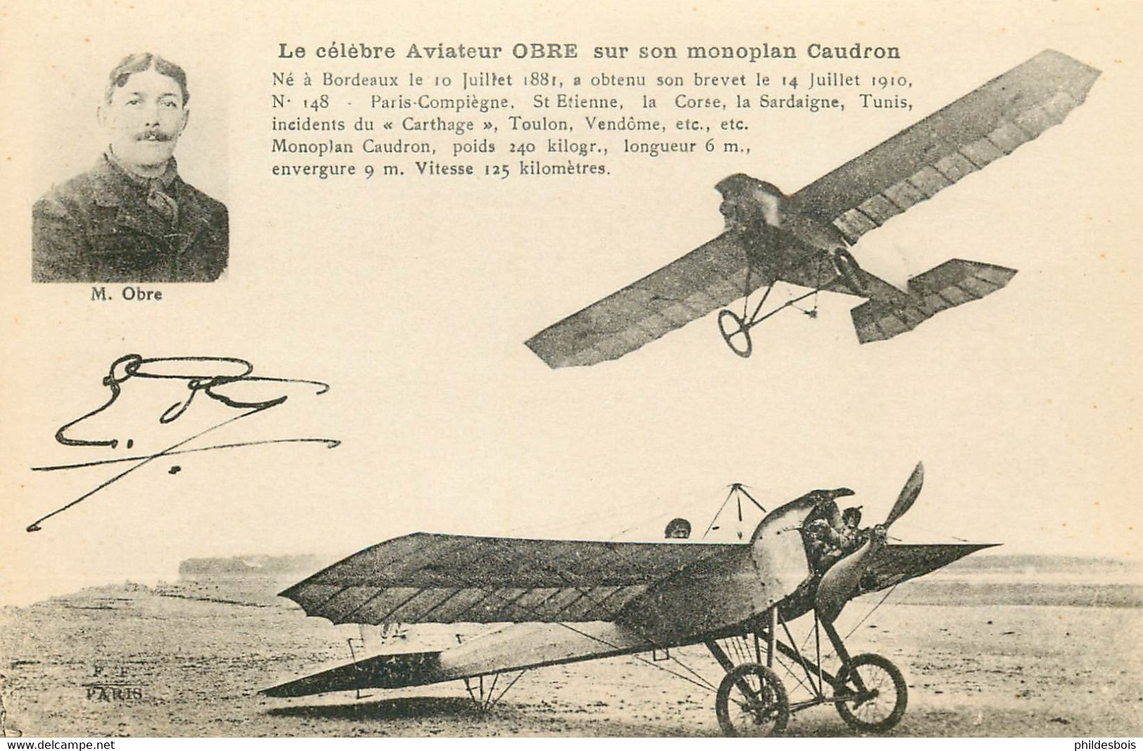 AVIATION Le Celebre Aviateur OBRE Sur Monoplan Caudron - Riunioni