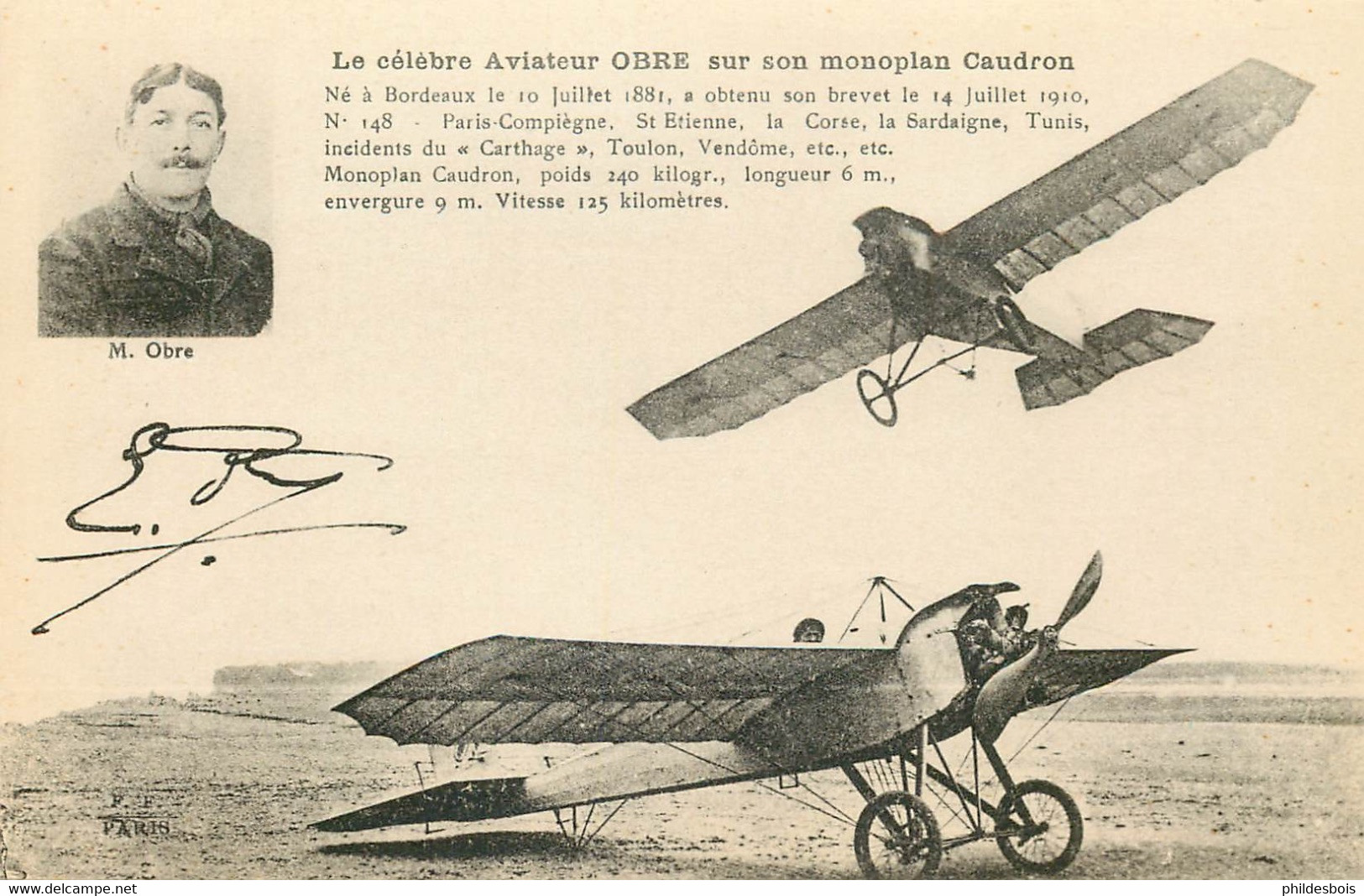 AVIATION Le Celebre Aviateur OBRE Sur Monoplan Caudron - Fliegertreffen