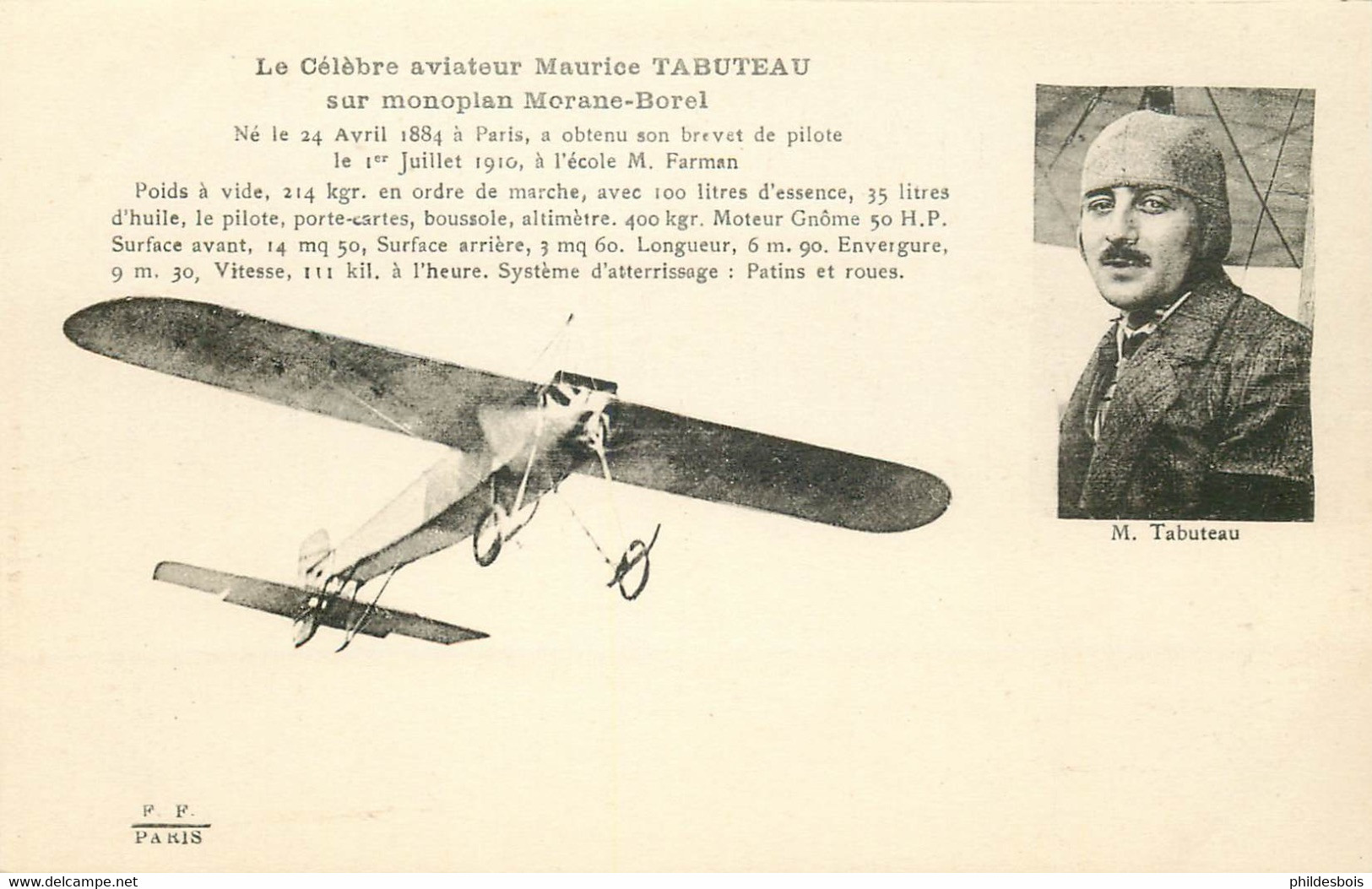 AVIATION  Le Celebre Aviateur TABUTEAU Maurice  Sur Monoplan Morane Borel - Demonstraties