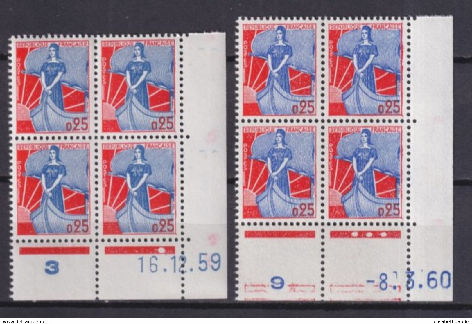 COINS DATES 1959/1960 - MARIANNE à La NEF - YVERT N°1234 - BLOCS De 4 ** MNH - COTE = 25 EUR. - 1960-1969