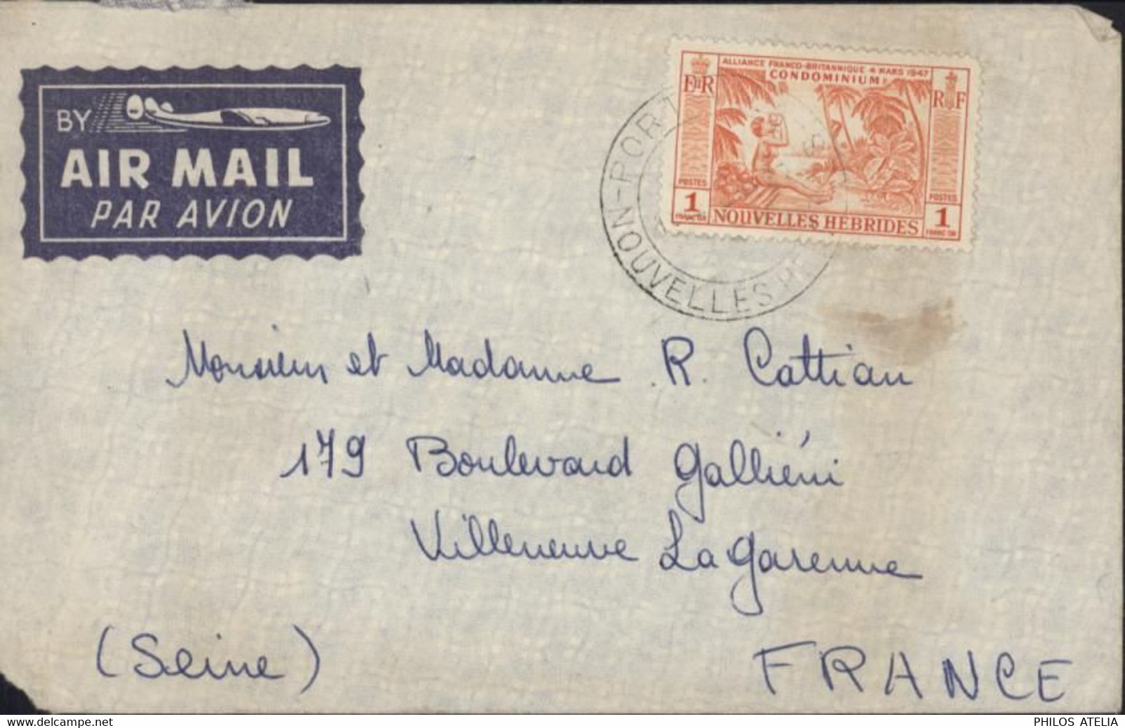 Par Avion YT 183 Nouvelles Hébrides Condominium Seul Sur Lettre Pour France CAD Port Vila 1957 - Briefe U. Dokumente
