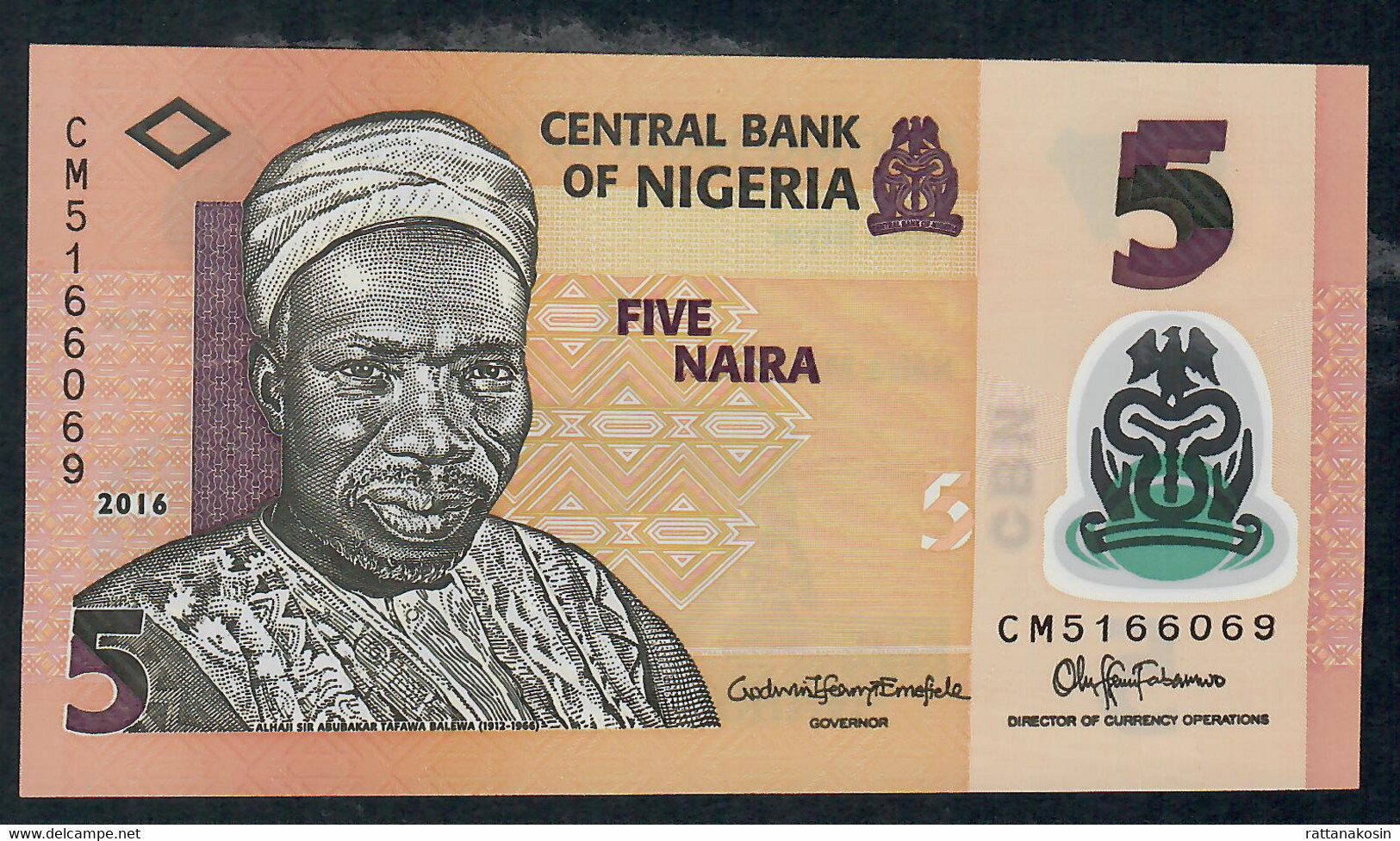 NIGERIA P38h 5 NAIRA 2016 #CM Signature 21  UNC. - Nigeria