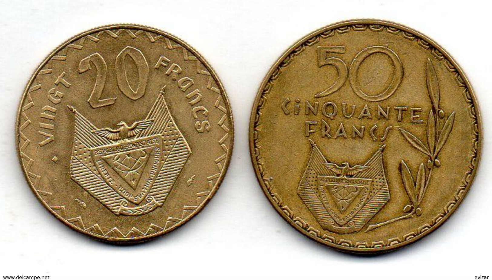 RWANDA, Set Of Two Coins 20, 50 Francs, Brass, Year 1977, KM # 15, 16 - Rwanda