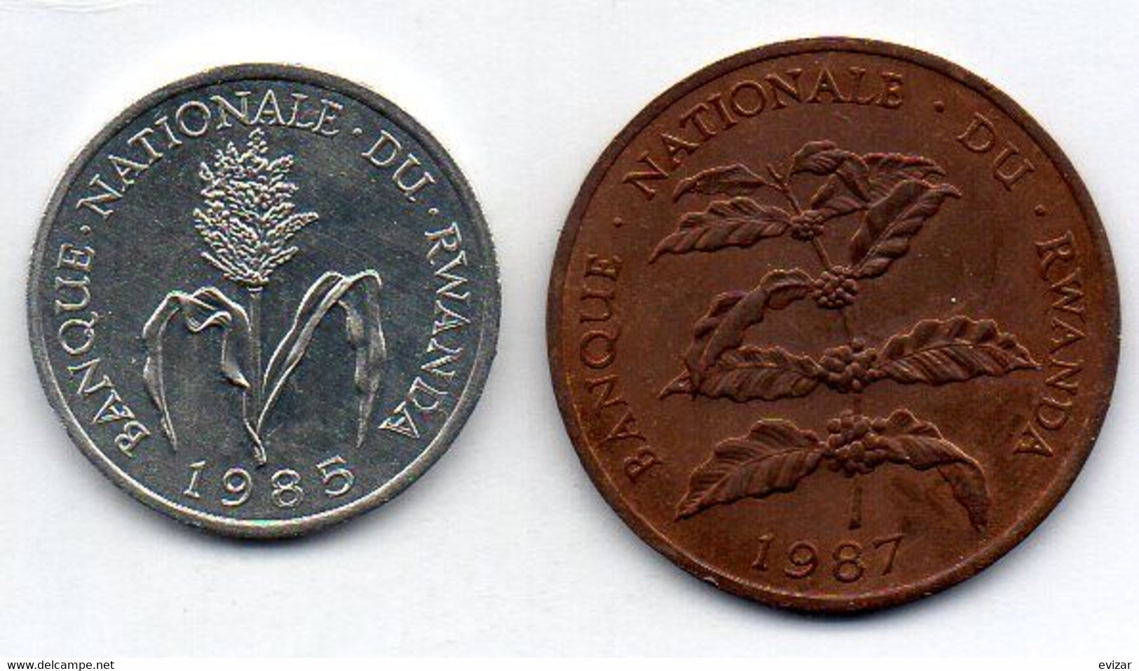 RWANDA, Set Of Two Coins 1, 5 Francs, Aluminum, Bronze, Year 1985, 1987, KM # 12, 13 - Rwanda