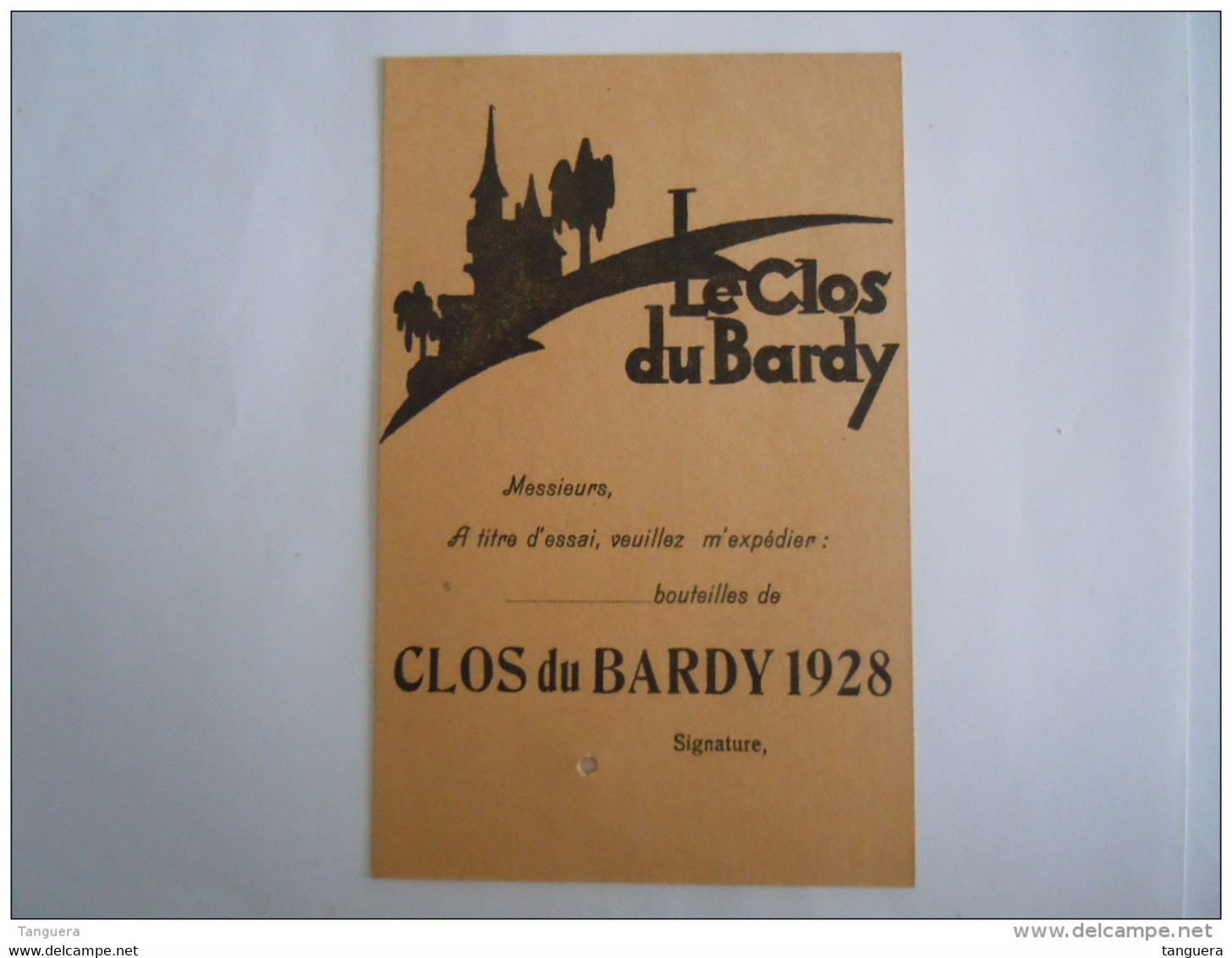 1928 Péruwelz Carte De Commande De Vin Le Clos De Bardy Form. 9 X 14 Cm - Food