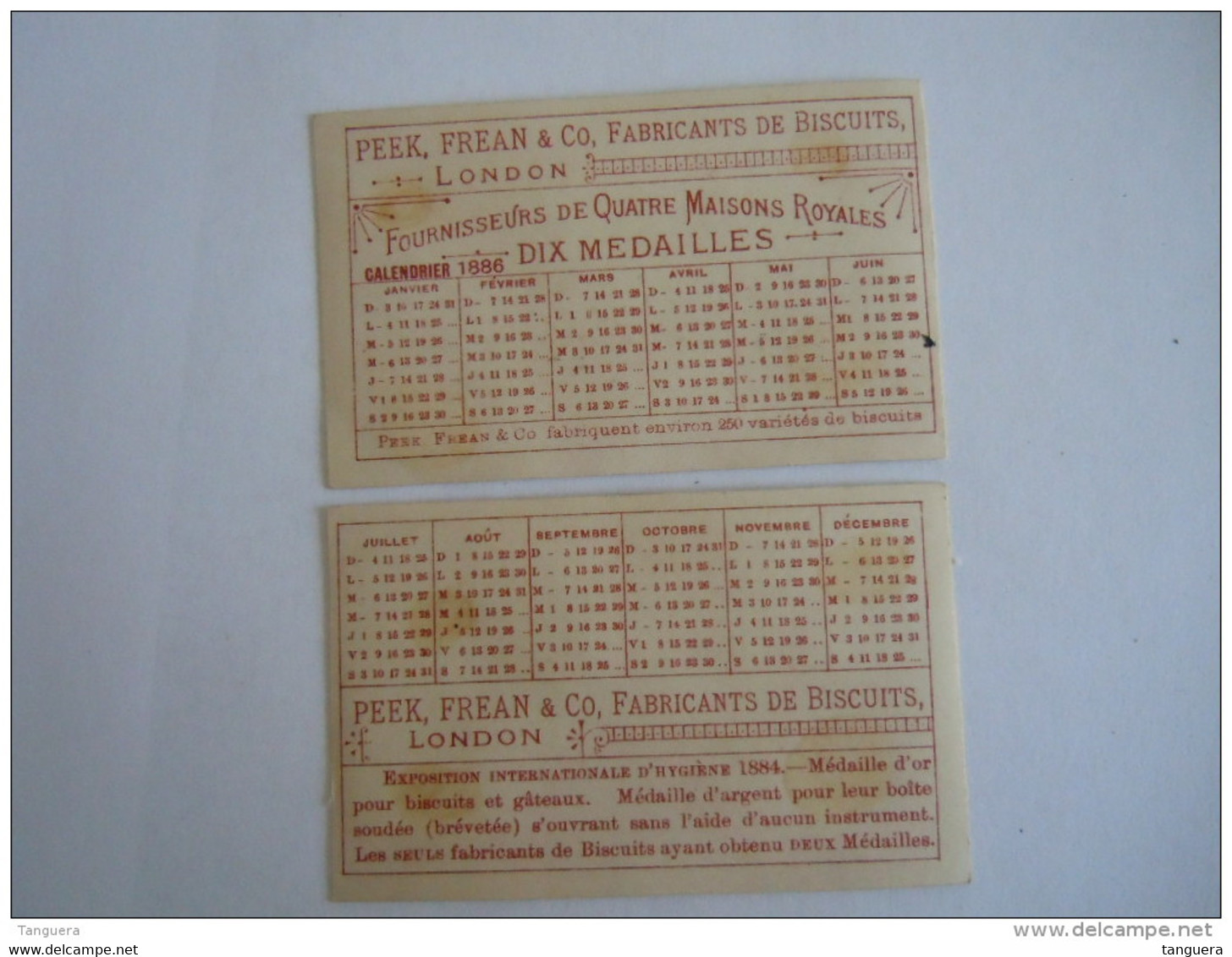 Calendrier 1886 Reclame Publicité Biscuits PEEK FREAN &amp; CO London Biscuit Images Bateaux Et Pecheurs Form:  8,5 X 4, - Kleinformat : ...-1900
