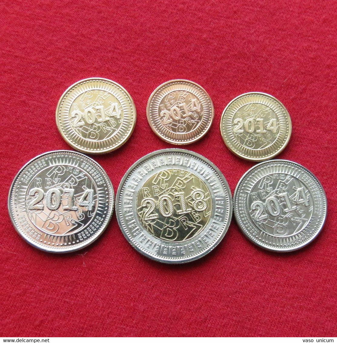 Zimbabwe Set 1 2 10 25 50 Cents 2 $ 2014 2018 Unc - Zimbabwe