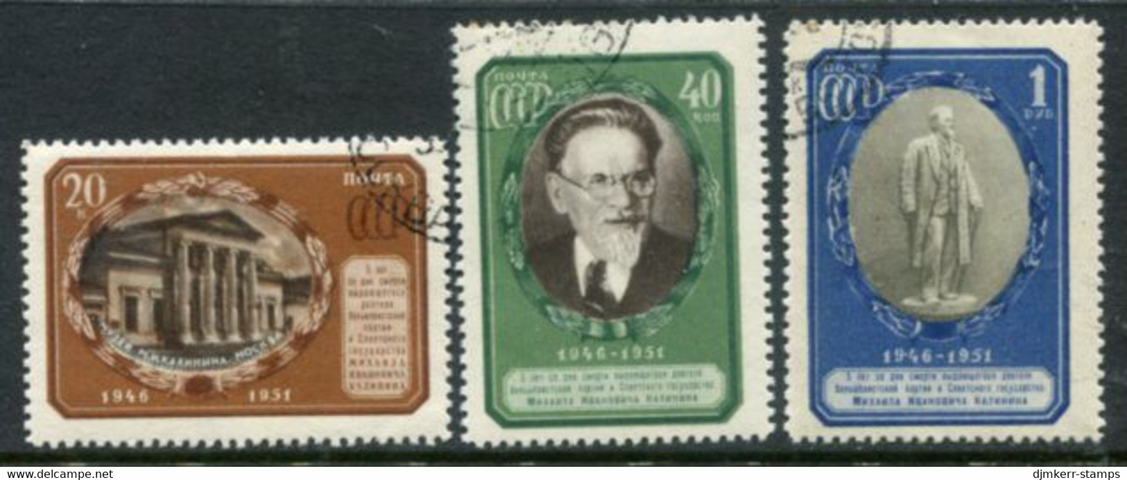 SOVIET UNION 1951 Kalinin Death Anniversary Type II (re-drawn Inscriptions) Used.  SG 1702a-04a; Michel 1570-72 - Used Stamps