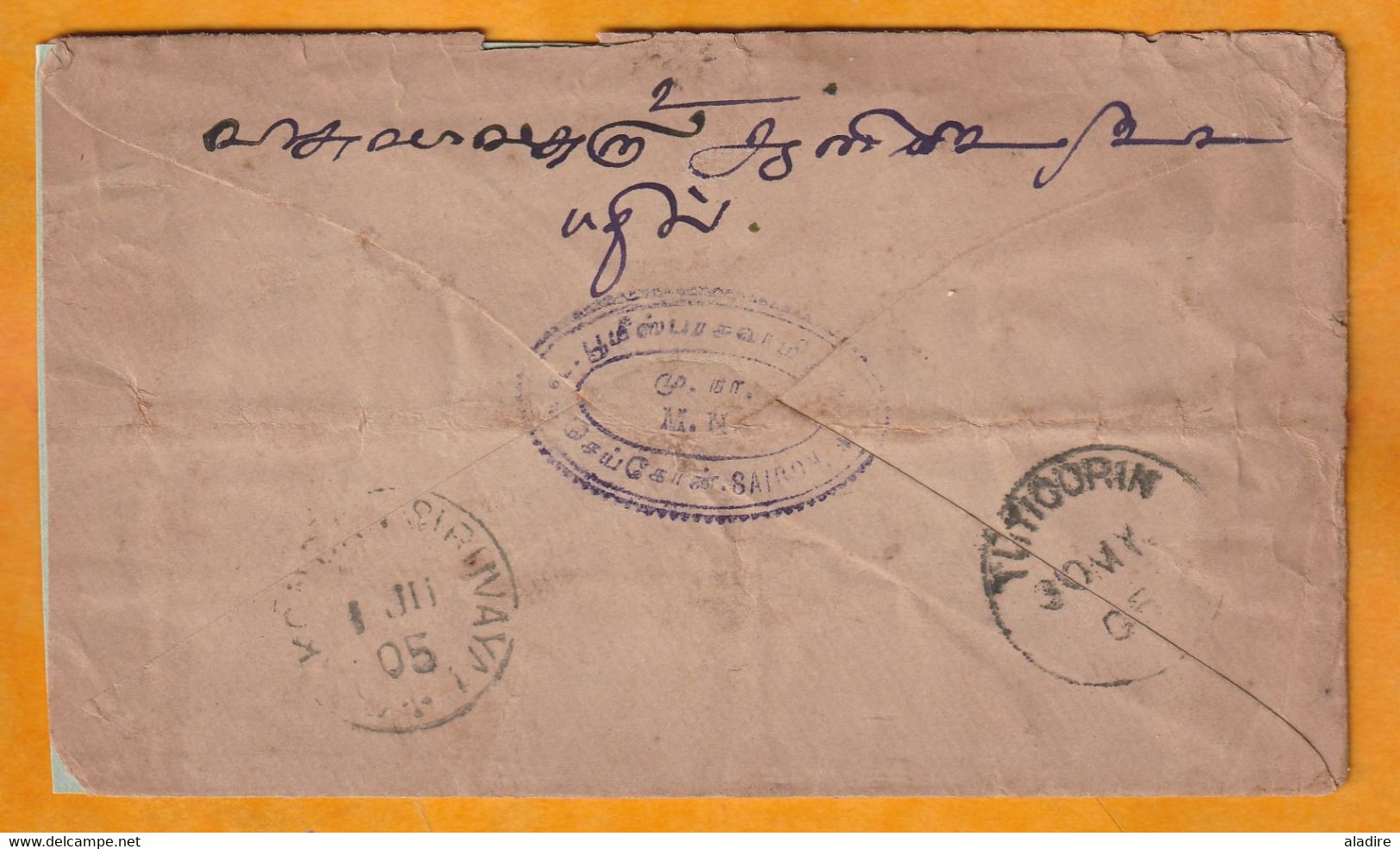 1905 - 25 C Groupe Indochine Sur Enveloppe De Saigon Central Vers Madura Via Colombo, Ceylan - Covers & Documents