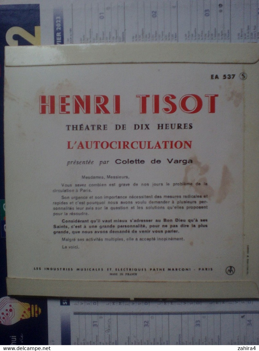 Henri Tisot  Théatre De 10 Heures L'autocirculation  Présentée Par Colette De Varga - Pathé - EA 537 S - Comiques, Cabaret
