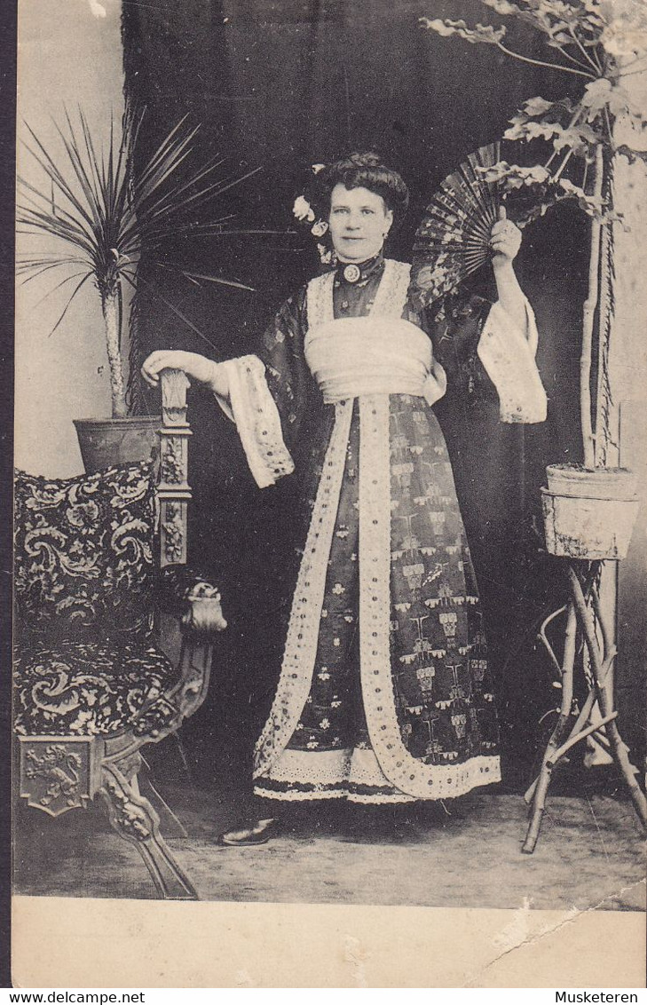 Denmark PPC Woman Dressed In Chinese Robe W. Hand Fan Brotype Ic KNABSTRUP (SCARCE Cds.) 9.5.1910 (2 Scans) - Brieven En Documenten