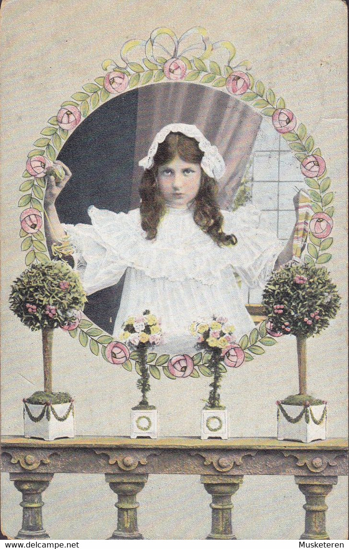 Denmark PPC Girl Brotype Ia KJØBENHAVN S.K.?. 28.4.1910 To Brotype Ic SKOVLUNDE (SCARCE Cds.) (2 Scans) - Storia Postale